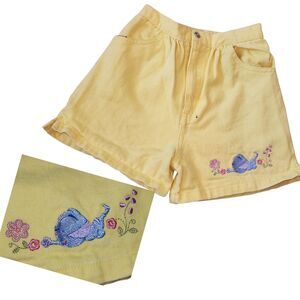 BLUE'S CLUES PERIWINKLE Sz 5T Yellow Embroidered Cat Flowers Summer Denim Shorts